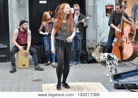 Galway, Ireland June 2017,girl Step Dancing In The Street