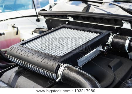 Horizontal new intercooler car with shallow depth of field