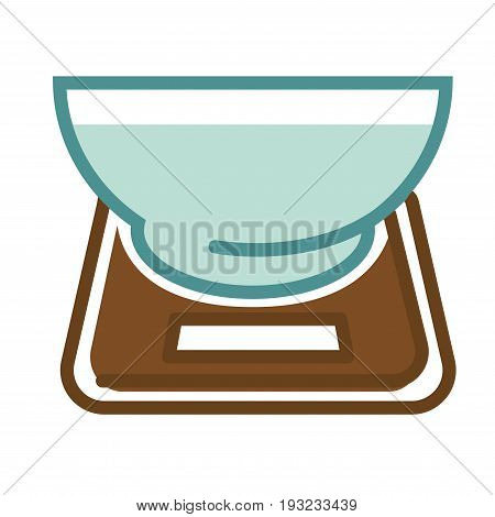 Vector illustration of bowl placed on scales isolated on white.