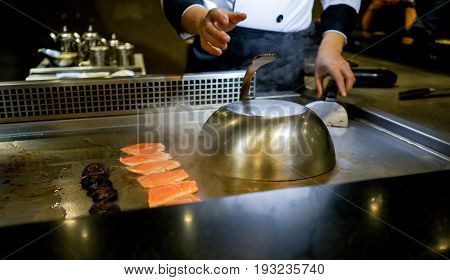 Chef Cooking Vegetable Or Tepanyaki
