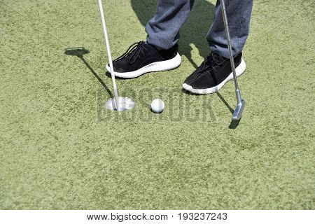 Boy Playing In Minigolf