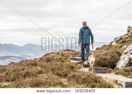Man And Dog On Torc Mountain