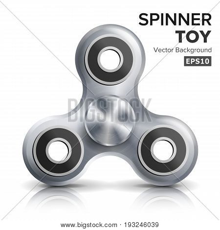 Hand Spinner Toy. Steel color. Fidgeting Hand Toy For Stress Relief And Improvement Of Attention Span. Stress And Anxiety Relief. Realistic 3D Vector