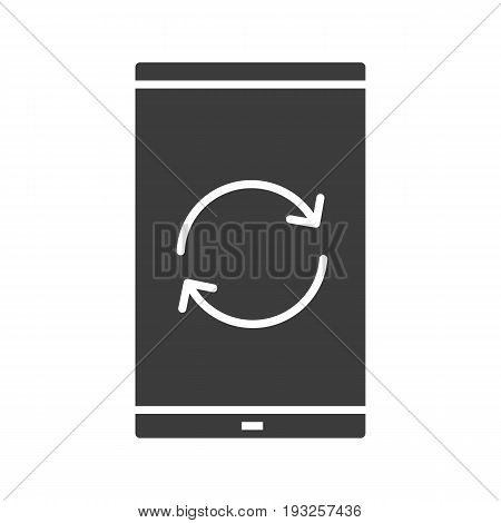 Smartphone reload button glyph icon. Silhouette symbol. Smart phone restarting. Negative space. Vector isolated illustration