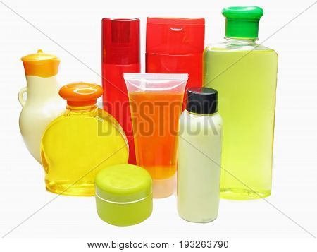bottles of shampoo and shower gel body creme