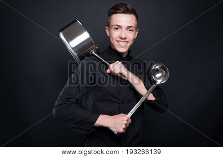 Cheerful Chef With Kitchen Ustensils