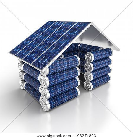 solar energy house and battery 3d rendering image
