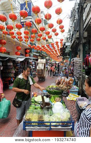 Sellers At The Market Of Chinatown On Bangkok