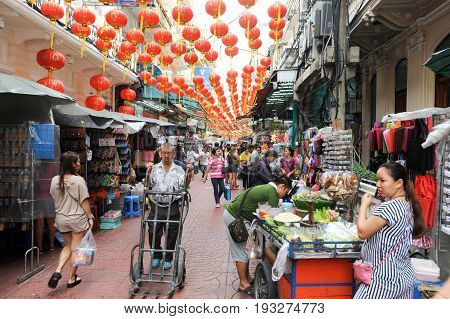 Sellers At The Market Of Chinatown On Bangkok