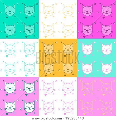 Color texture with cats. Vector illustration. Print