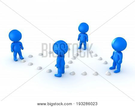 Shiny blue 3D Character being connected by lines of dots. Image depicting connections and networking.