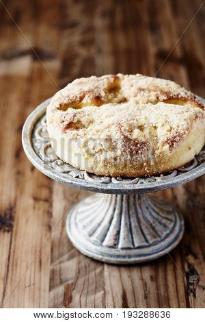 Simple Yeast Cake on a Cake Stand