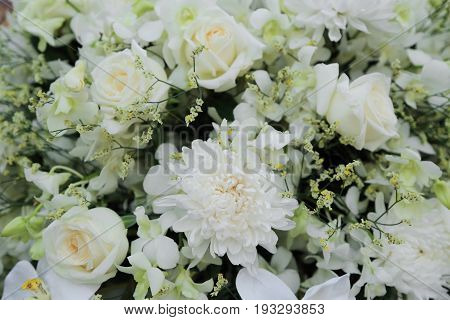 Sweet white flowers bouquet for use as background.