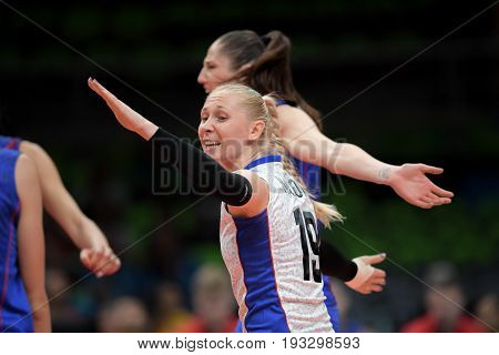 Rio de Janeiro Brazil - august 14 2016: MALOVA Anna (RUS) during volleyball game Brazil (BRA) vs Russia (RUS) in maracanazinho in the Olympics Games Rio 2016