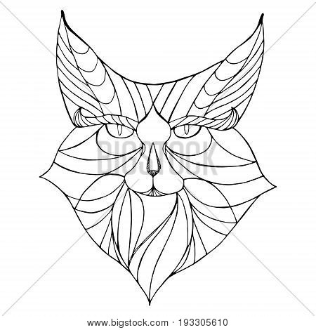 Ethnic animal. Tribal patterned Wild cat. Cat head. Caracal. Lynx. Hand drawn illustration in zentangle style - Vector illustration