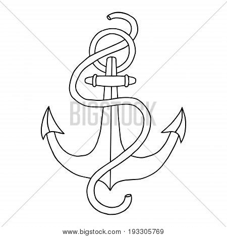 Vector hand drawn nautical anchor. Element ship travel and drawing vintage rope marine