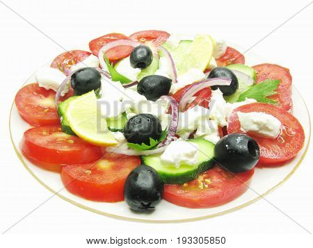 greek national vegetable salad with tomato cheese and olive