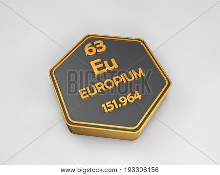 europium - Eu - chemical element periodic table hexagonal shape 3d render