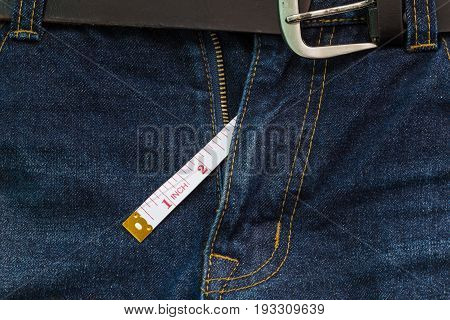 Jeans Open Zip With Measuring Tape, Penis Size Concept