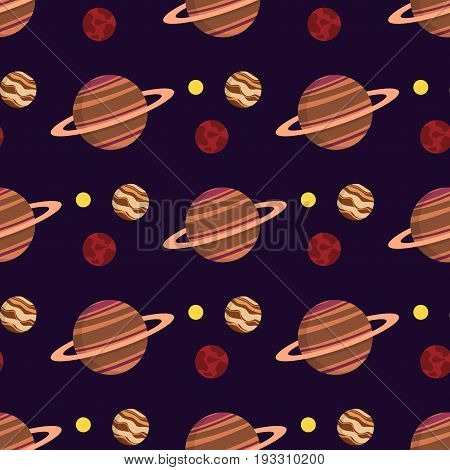Solar system space planets galaxy earth seamless pattern universe planet astronomy star science cosmos vector illustration. Colorful cartoon fantasy cosmic planets space background.