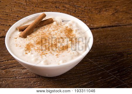 Brazilian Dessert Sweet Canjica Of White Corn With Pacoca Sweet In Bowl And Towel. Festa Junina Part