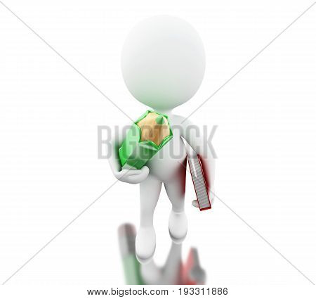 3D White People With Pencil And Notebook. School Concept.