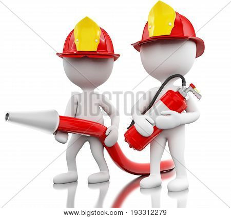 3D Fireman With Helment, Hose And Extinguisher.