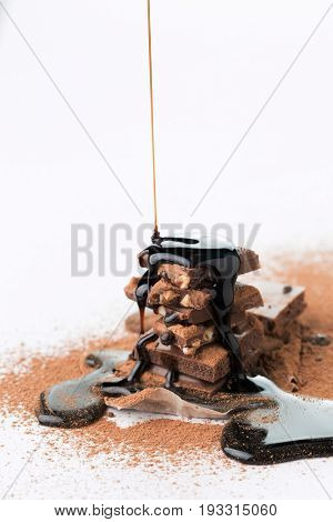 Chocolate slices with cocoa powder