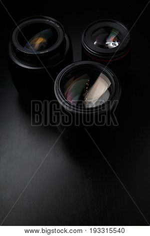 Multiple camera lenses close up