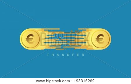 Money transfer. Golden coins with euro sign. Vector flat illustration. Financial or banking concept.