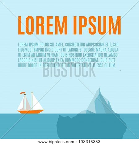 Vector illustration with polygonal iceberg under and above water. Ship in danger on blue background. Business or personal problem theme vector illustration. Infographic or broshure template.