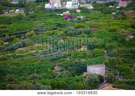 Famous Amalfi Coast view from the cliffside town of Ravello, Italy