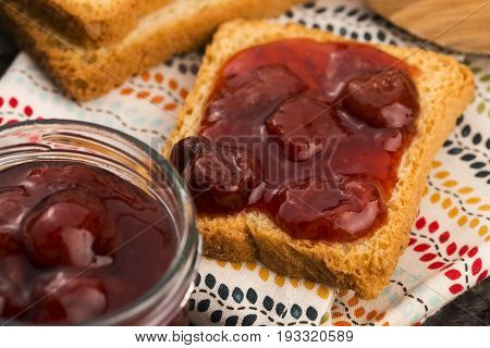 Breakfast Of Cherry Jam On Toast