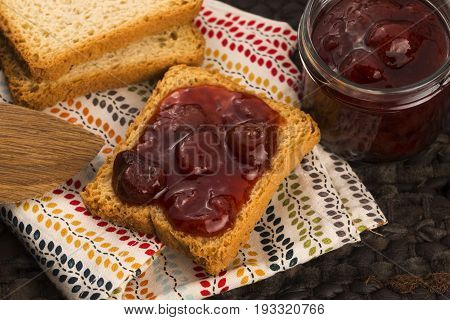 Breakfast Of Cherry Jam On Toast