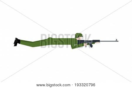 Sniper Lies With Rifle. Soldier In Ambush Isolated