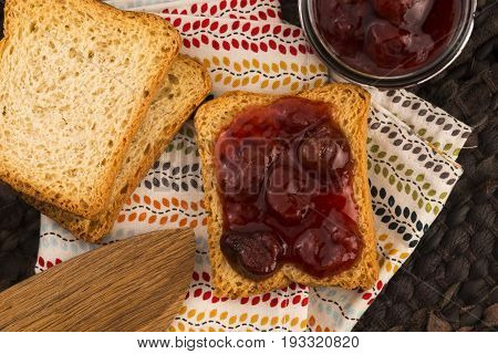 Breakfast Of Cherry Jam On Toast