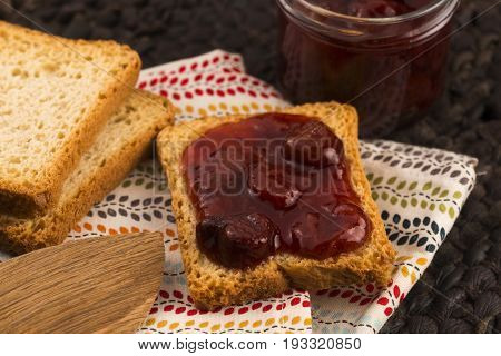Breakfast Of Cherry Jam On Toast
