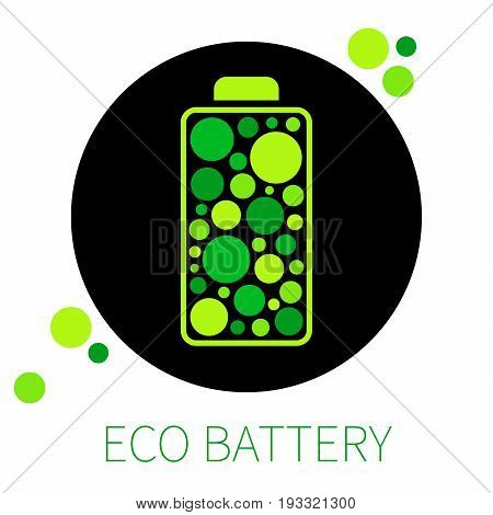 Color battery icon. Battery with color green circles on black background.