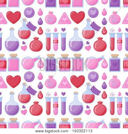 Love potion vector seamless pattern Flat design of Valentine day romantic or magical symbols isolated on the white background vector illustration with swatch