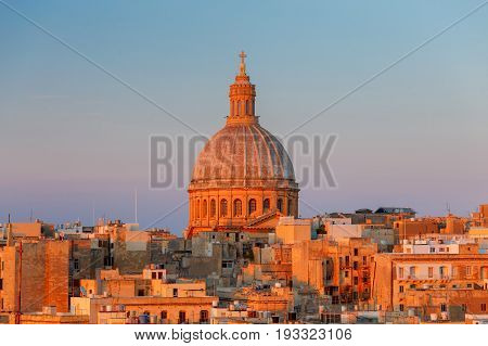 The Basilica of Our Lady of Mount Caramel in the historical part of Valletta. Malta.