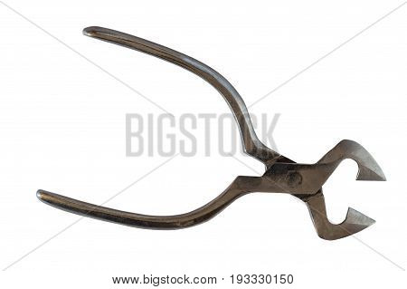 The image of the tongs of refined sugar isolated on a white background.