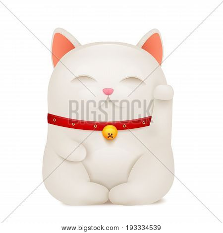 Chinese Maneki Neko lucky cat cartoon character. Vector illustration