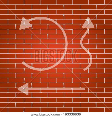Simple set to Interface Arrows. Vector. Whitish icon on brick wall as background.