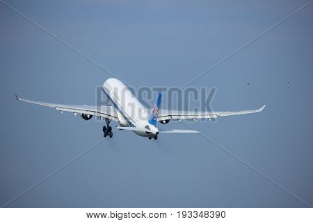 Amsterdam the Netherlands - May 6th 2017: B-5965 China Southern Airlines Airbus A330-323 takeoff from Polderbaan runway Amsterdam Schiphol Airport