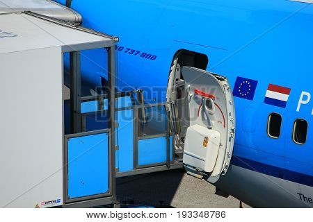 Amsterdam The Netherlands - May 26th 2017: PH-BXG KLM Royal Dutch Airlines Boeing 737 and KLM catering service