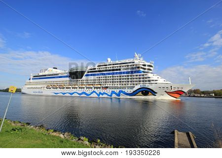 Velsen the Netherlands -April 19th 2017: Aida Sol on North Sea Canal on it's way to the Amsterdam Cruise Terminal