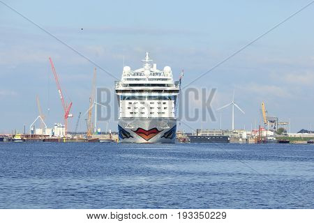 VVelsen the Netherlands -April 19th 2017: Aida Sol in IJmuiden sea lock the largest sea lock in the world