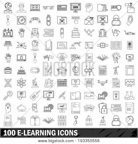 100 e-leaning icons set in outline style for any design vector illustration