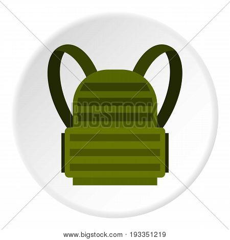Military backpack icon in flat circle isolated on white background vector illustration for web
