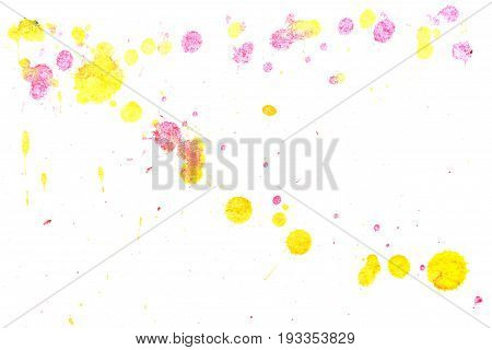Abstract two-color yellow red ink splash. Ink blots. Elements of design. The water-soluble ink on white paper Leste. Abstract art